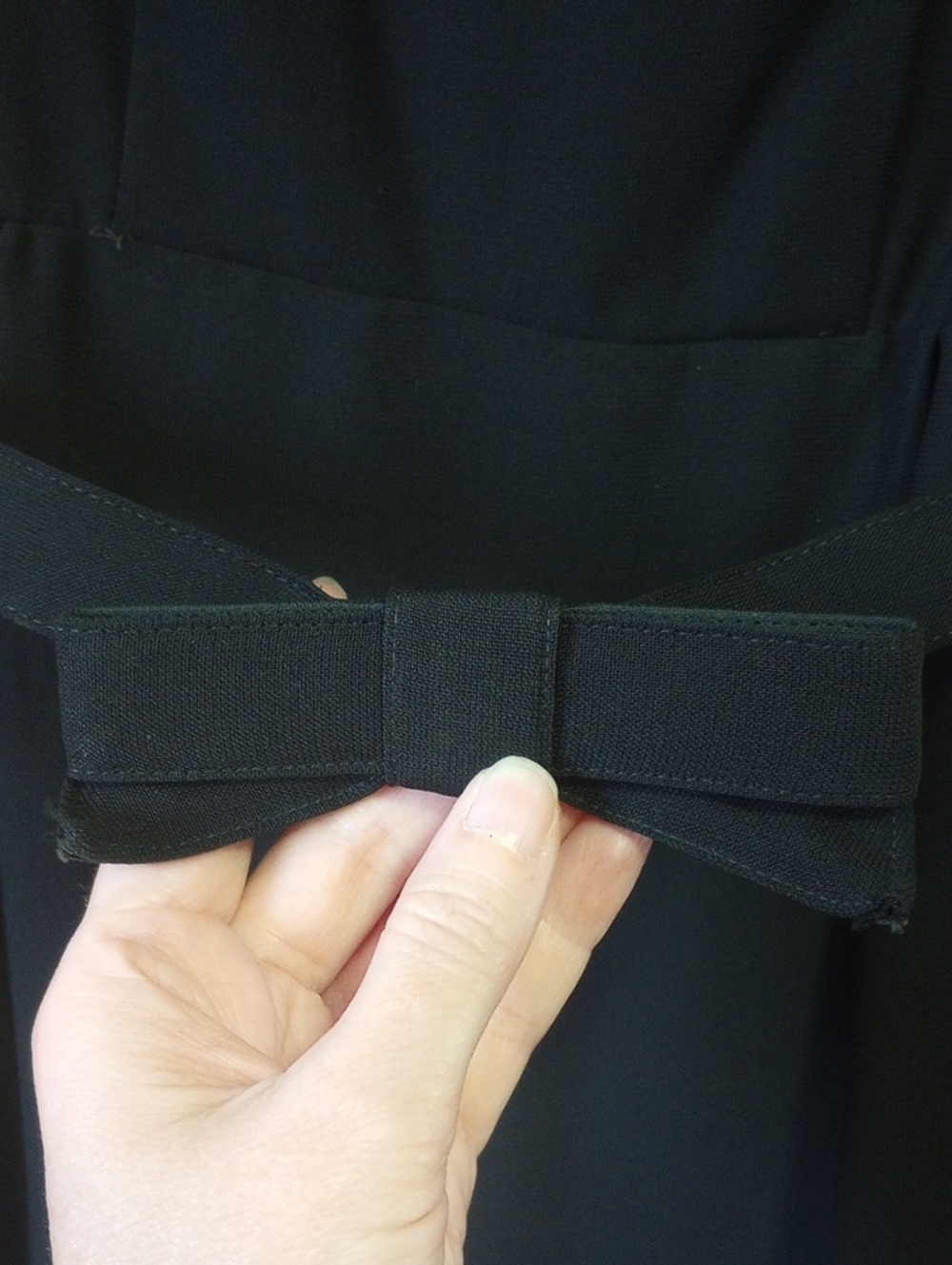 Vintage Neutral Black Midi Prom Dress w/ Short Sleeves, Belt & Bow, Medium? - Picture 4 of 4
